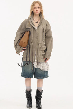 Twisted Pocket Stand Collar Jacket