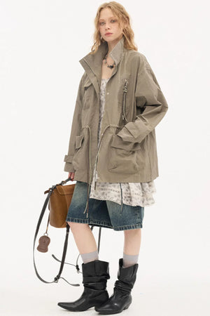 Twisted Pocket Stand Collar Jacket