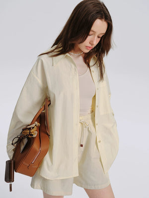 Two-Piece Cream Shirt And Shorts Set-Up