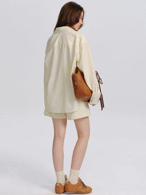 Two-Piece Cream Shirt And Shorts Set-Up