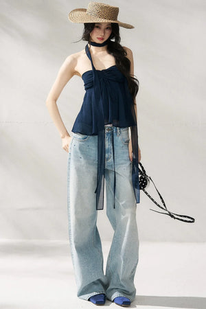 Two-Tone Halter Tube Top