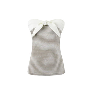 Two-Tone Striped Bow Cardigan Set-Up