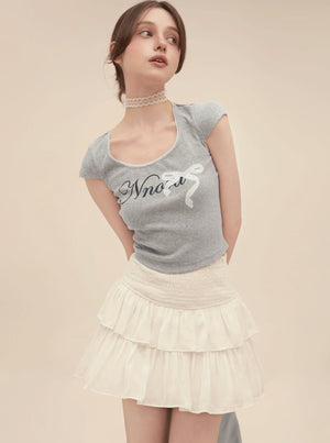 U-Neck Bow High Waist T-Shirt