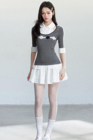 Unfinished Korean Decorative Collar Blouse