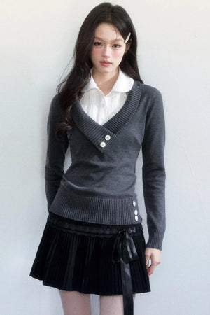 Unfinished Korean Decorative Collar Blouse