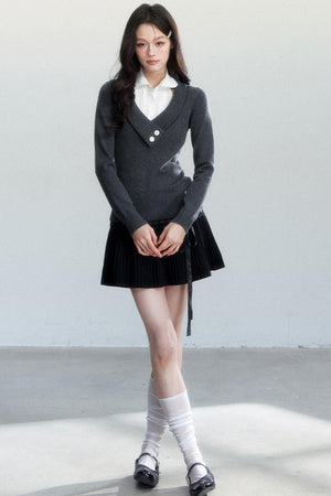 Unfinished Korean Decorative Collar Blouse