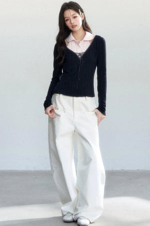 Unfinished Korean Decorative Collar Blouse