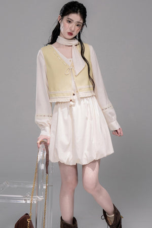 Urban Hibiscus Apricot White Bud Dress Set-Up