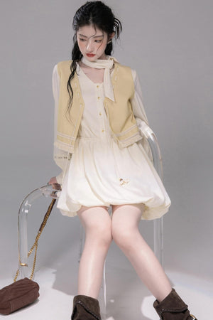 Urban Hibiscus Apricot White Bud Dress Set-Up