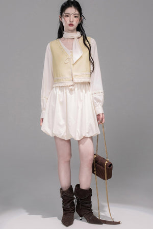 Urban Hibiscus Apricot White Bud Dress Set-Up