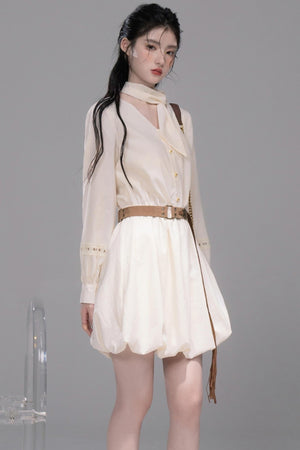 Urban Hibiscus Apricot White Bud Dress Set-Up