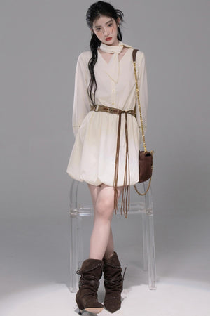 Urban Hibiscus Apricot White Bud Dress Set-Up