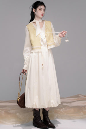 Urban Hibiscus Apricot White Bud Dress Set-Up