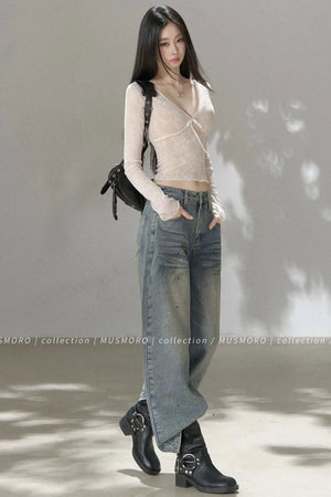 V-Neck Bow Tie Lace Top