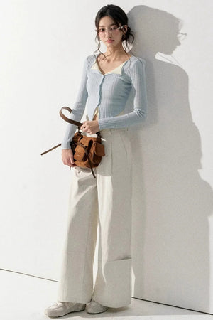 V-Neck Color-Blocked Knit Sweater