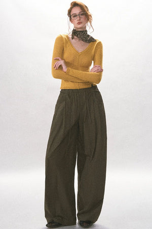 V-Neck Hollow Knit Long Sleeve Top
