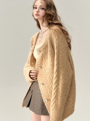 V-neck knit sweater coat set