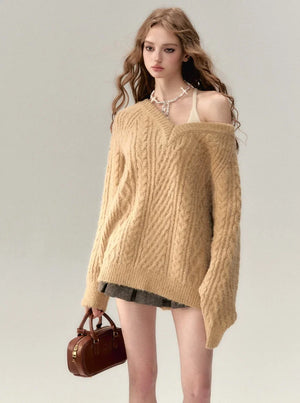 V-neck knit sweater coat set