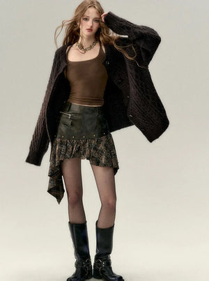 V-neck knit sweater coat set