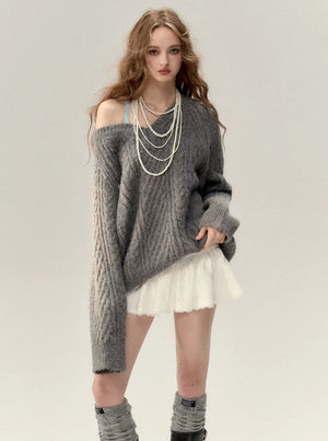 V-neck knit sweater coat set