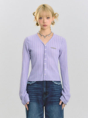 V-neck knitted cardigan tops