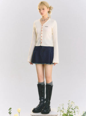 V-neck knitted cardigan tops