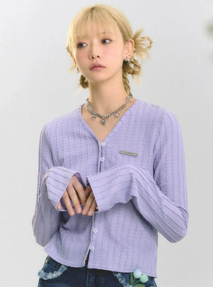 V-neck knitted cardigan tops