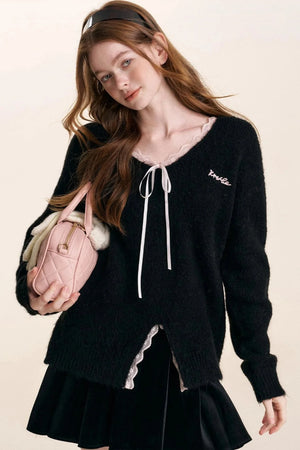 V-Neck Lace-Embellished Sweater