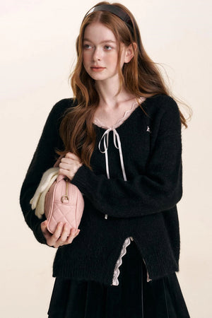 V-Neck Lace-Embellished Sweater