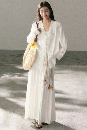 V-Neck Lace Tie Cardigan