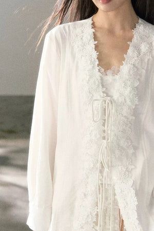 V-Neck Lace Tie Cardigan