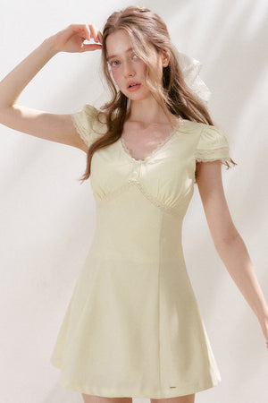V-Neck Lace Trim A-Line Mini Dress