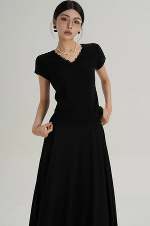 V-Neck Lace Trim T-Shirt