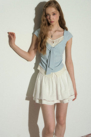 V-Neck Lace Trim Top