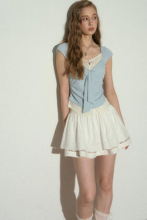 V-Neck Lace Trim Top