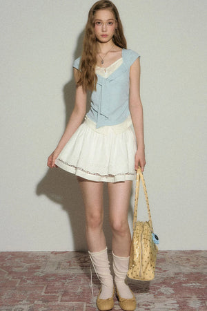 V-Neck Lace Trim Top