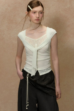 V-Neck Lace Trim Top