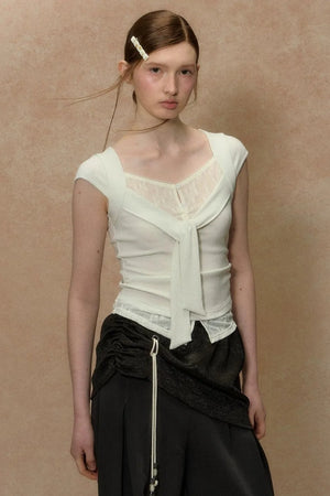 V-Neck Lace Trim Top