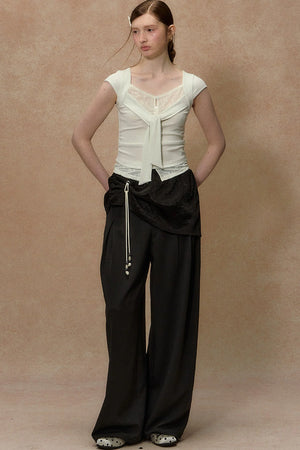 V-Neck Lace Trim Top