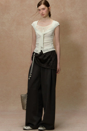V-Neck Lace Trim Top