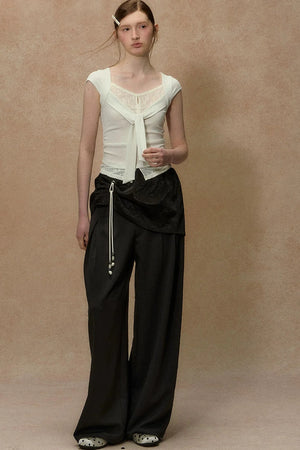 V-Neck Lace Trim Top