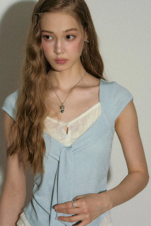 V-Neck Lace Trim Top