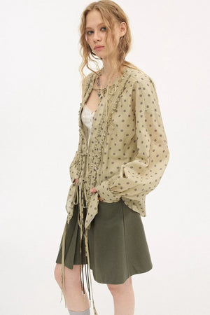V-Neck Long Sleeve Polka Dot Blouse