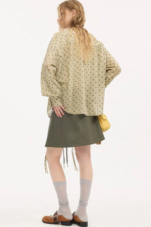 V-Neck Long Sleeve Polka Dot Blouse