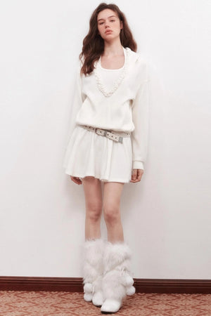 V-Neck Long Sleeve Ruffled Dress