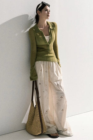 V-Neck Long Sleeve Wool Knit Top