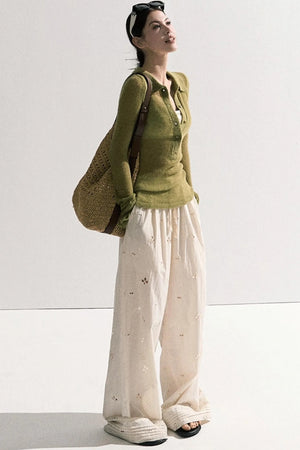 V-Neck Long Sleeve Wool Knit Top