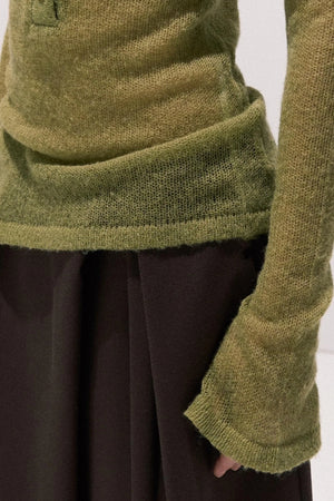 V-Neck Long Sleeve Wool Knit Top