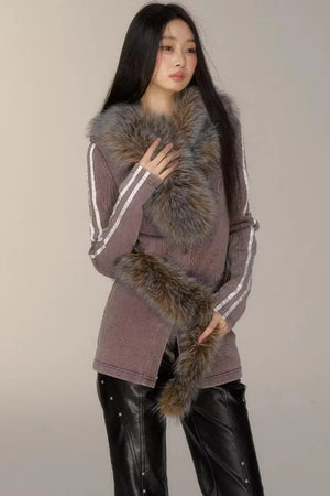 V-Neck Pinstripe Mid-Length Coat Set-Up