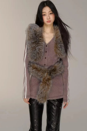 V-Neck Pinstripe Mid-Length Coat Set-Up